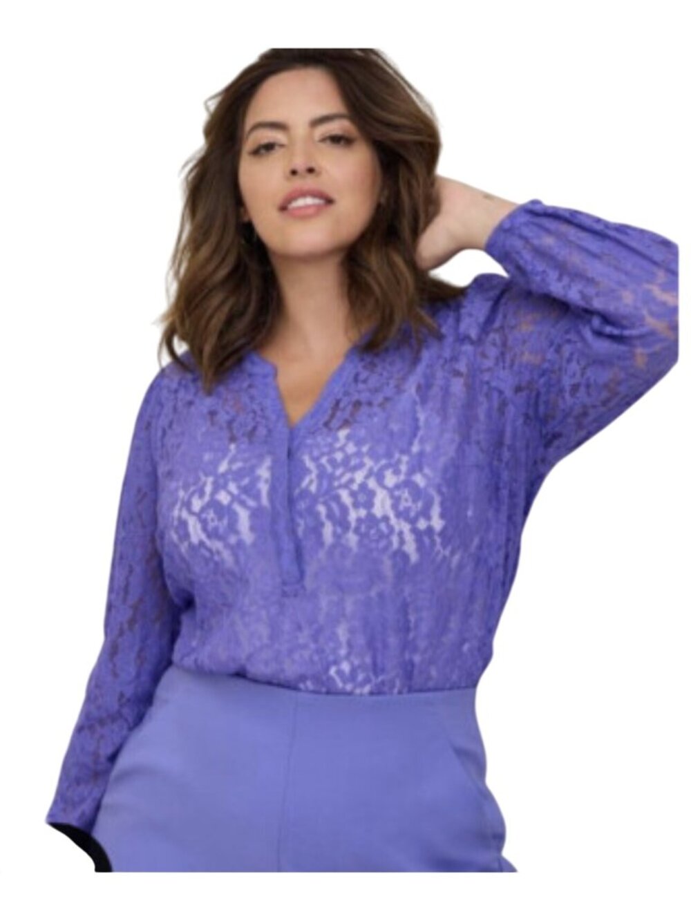 Torrid Womens Harper Lace Tunic Top SZ 2XL 18/20 Purple Long Sleeve Semi Sheer